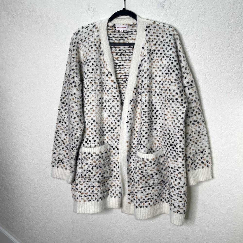 Molly & Isadora Cardigan Women's 2X Plus Fuzzy Knit Open Front Sweater Pockets